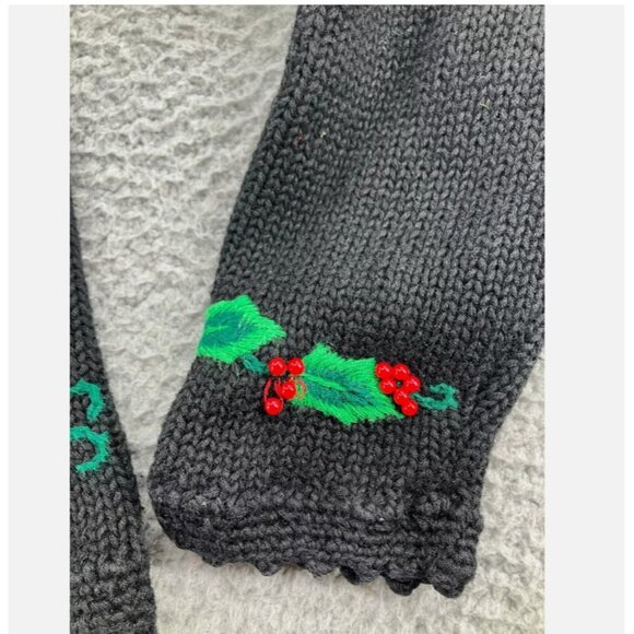 Vintage Bechamel Sweater Womens Sz L Christmas Cardigan Black green red long slv - Picture 14 of 15